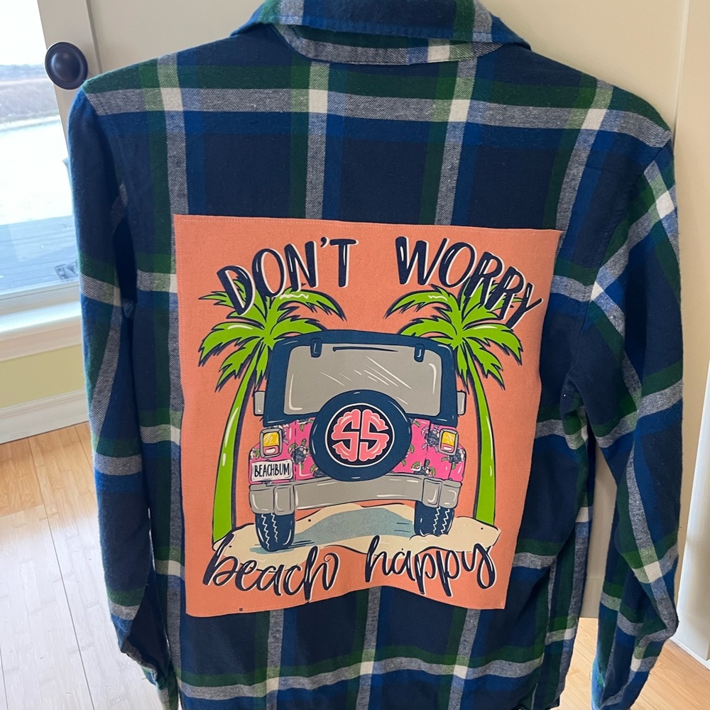 Plaid Shirt with Beach Graphic